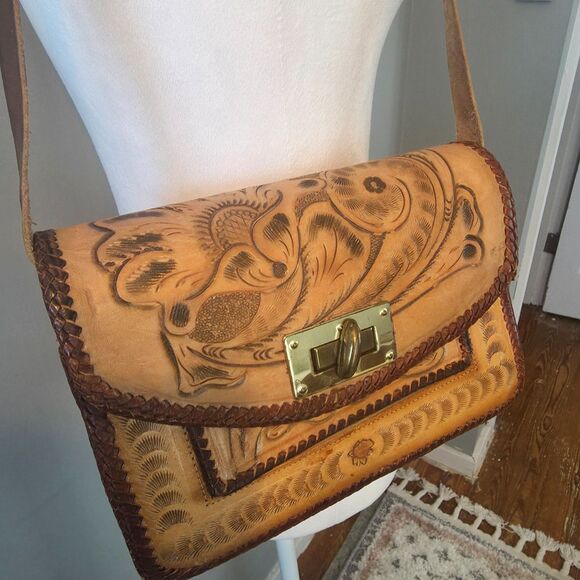 Vintage Leather Tooled Cross Body Bag. Western Style. OS - Picture 9 of 11